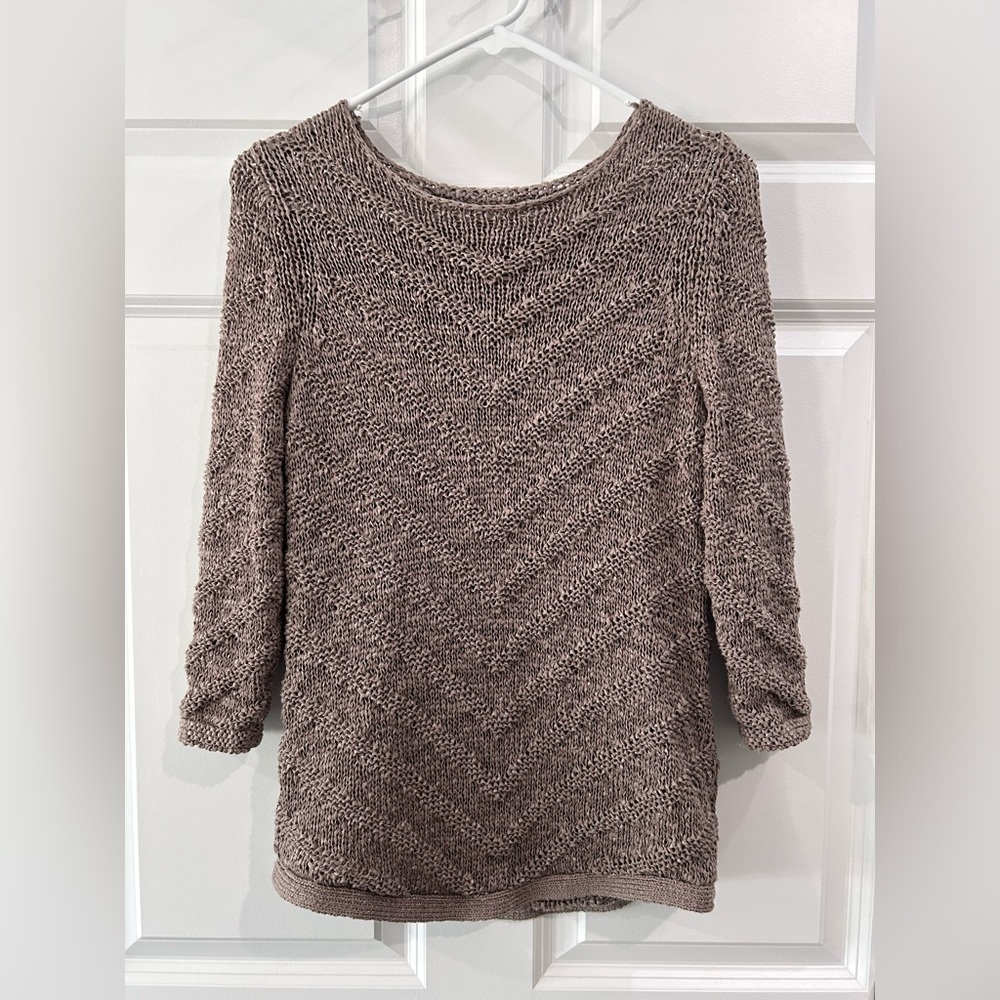 Chico's Open Weave Top Women’s‎ Size S Taupe Crochet Blouse Boho Artsy Hippie